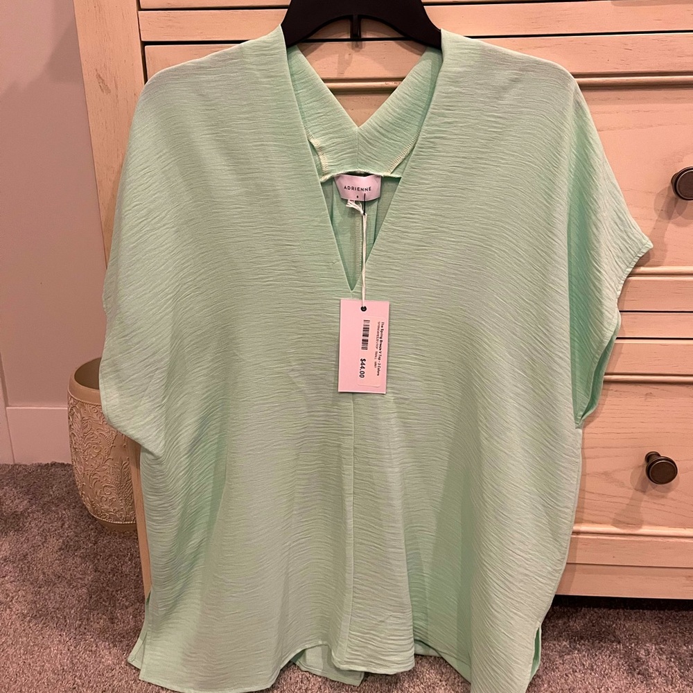 Adorable cut new w tags Adrienne brand v top!  Super cute mint color!